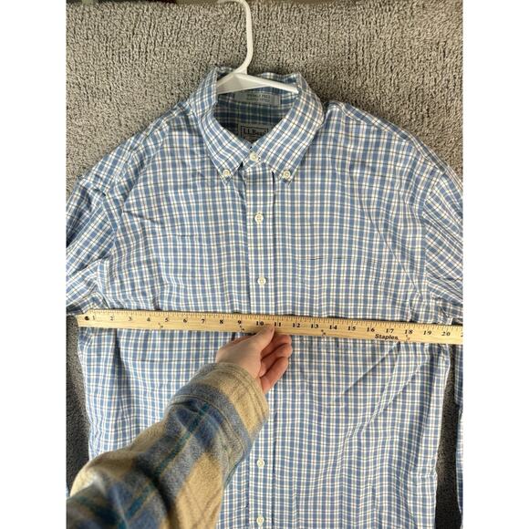 LL Bean Polo Men's M Blue Long Sleeve Plaid Wrinkle Free Slightly Fitted - Picture 10 of 11